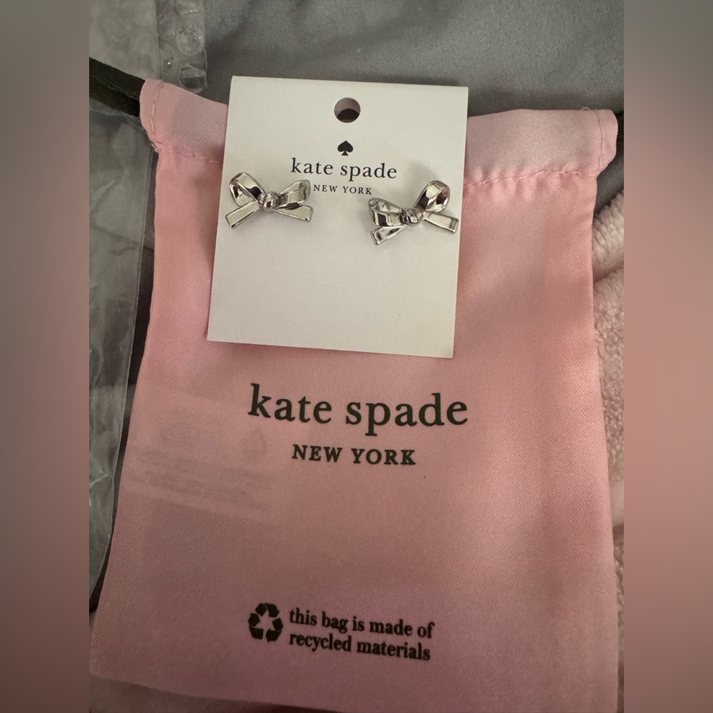 Kate Spade Silver Bow Earrings Skinny Mini Bow Studs - $50 - NWT - Picture 2 of 5